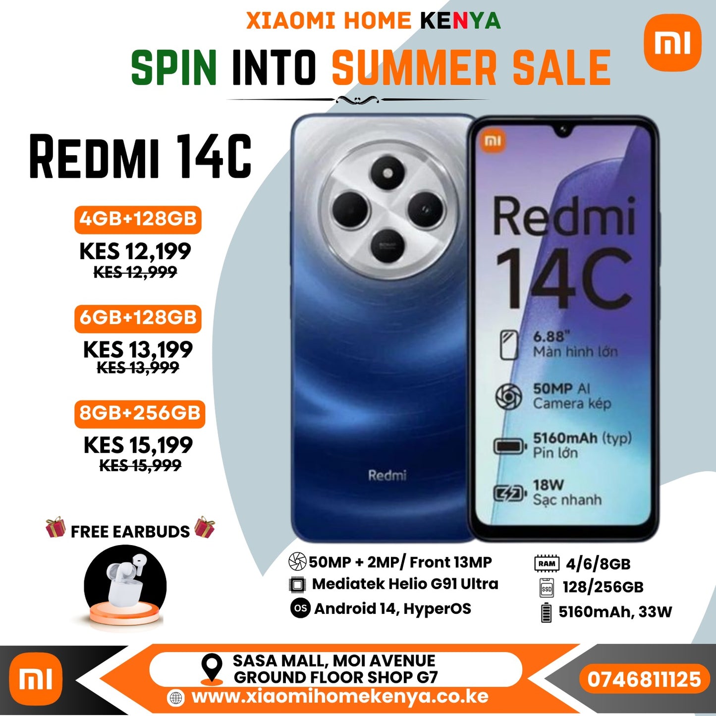 Redmi 14C 4+128, Get Free Earbuds