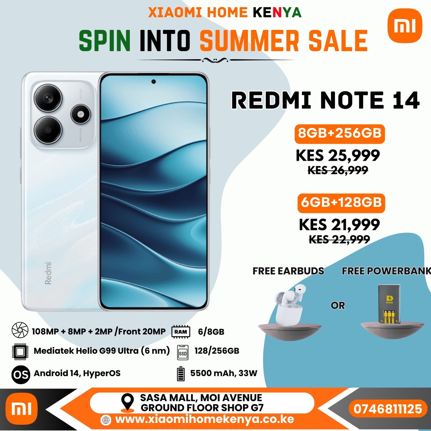 Redmi Note 14 8+256, Free Earbuds or Powerbank