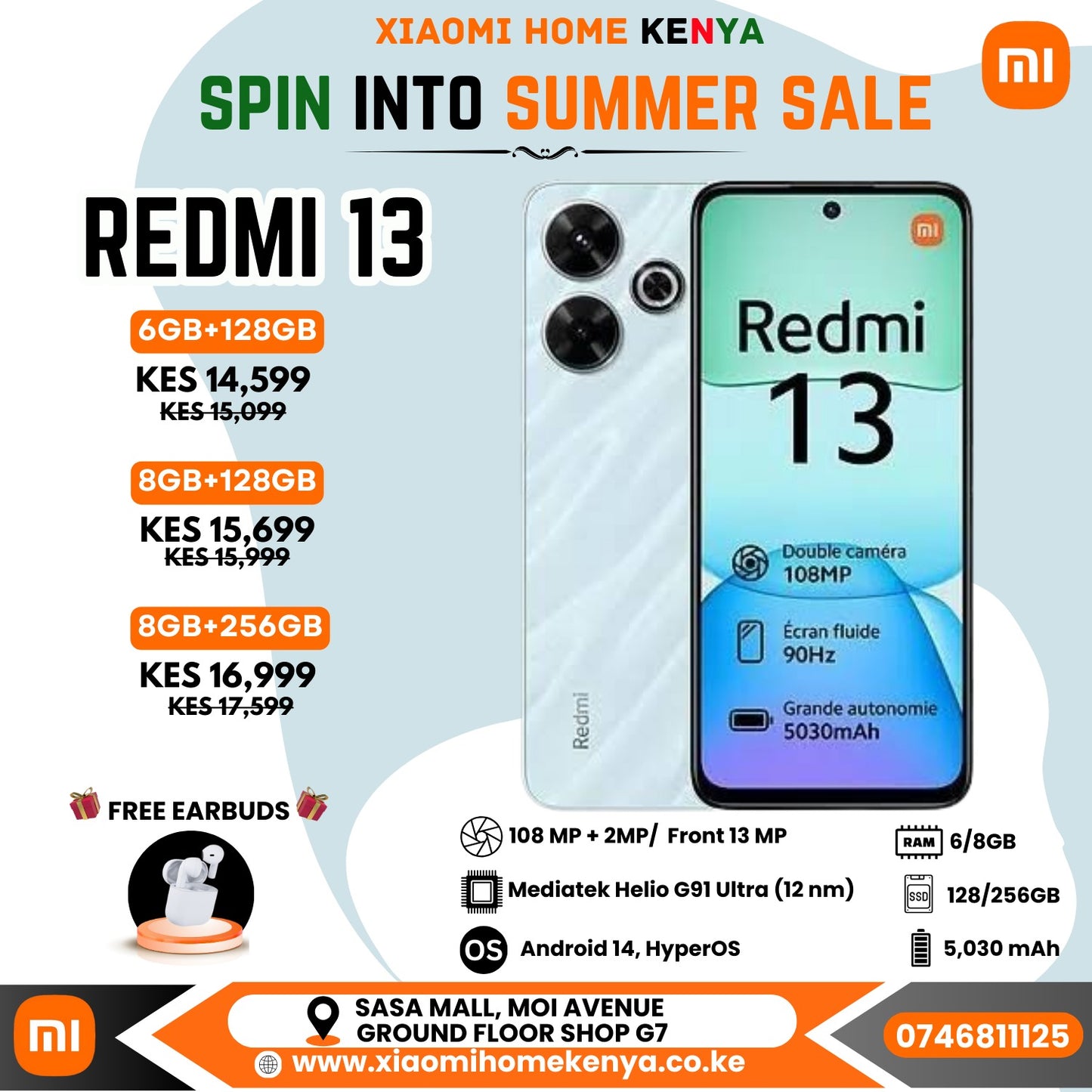 Redmi 13 8+256, Free Earbuds, 25 Months Warranty