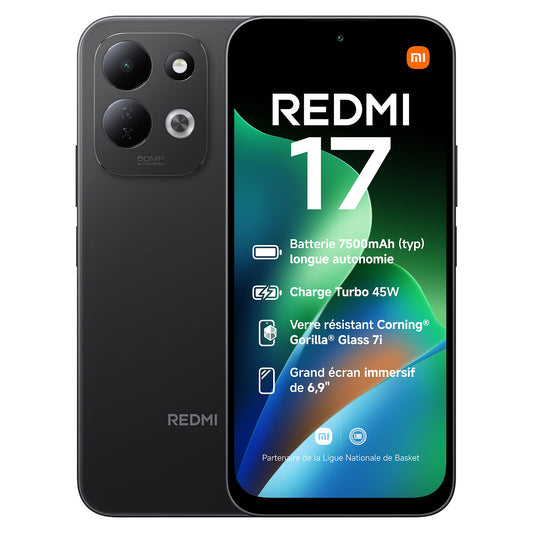 REDMI 17 4G 4+128 Midnight Black, 7500mAh Battery, Free Earbuds, 25Months warranty